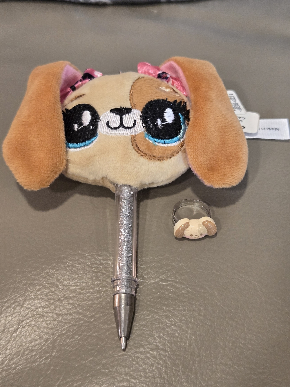 Claire's Plush Puppy Head Pen with Sparkly Silver Barrel And Puppy Ring
